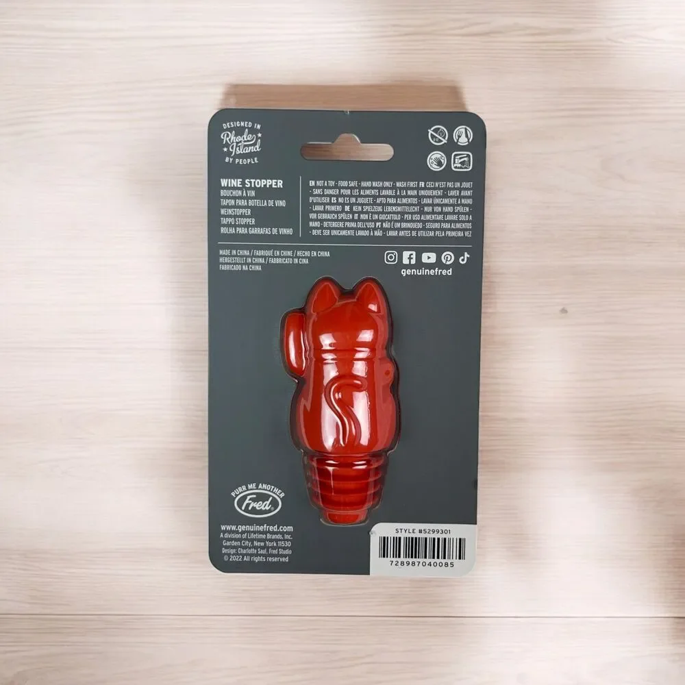 🆕 Fred Feline Lucky Cat Bottle Stopper 😻